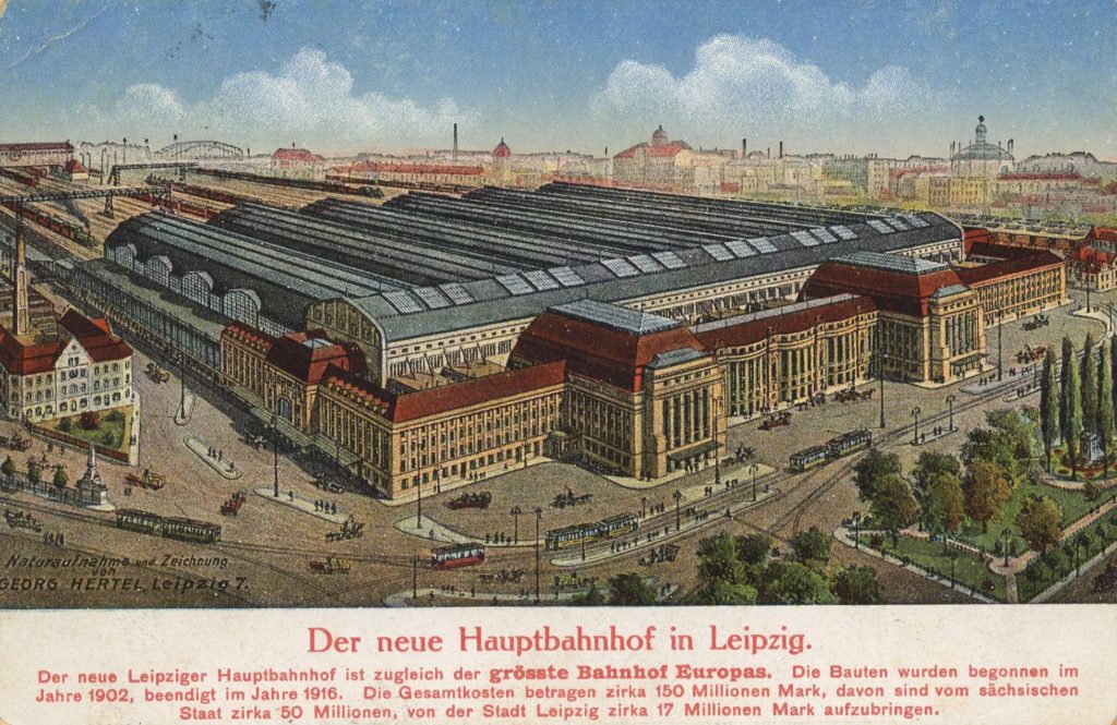 Der neue Hauptbahnhof in Leipzig, Ansichtskarte aus dem Jahr 1916