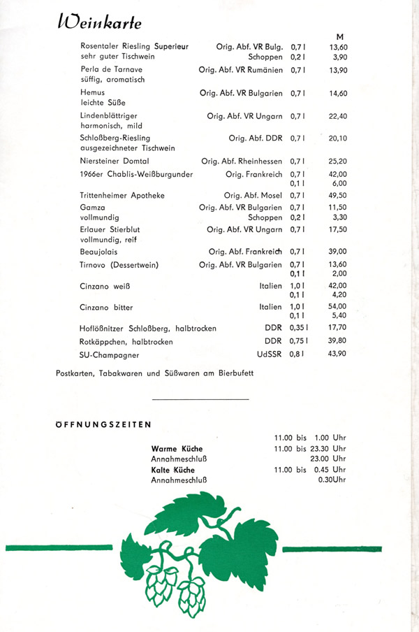 Speisekarte aus DDR-Zeiten aus dem Jahr 1969 / Scan altes-leipzig.net