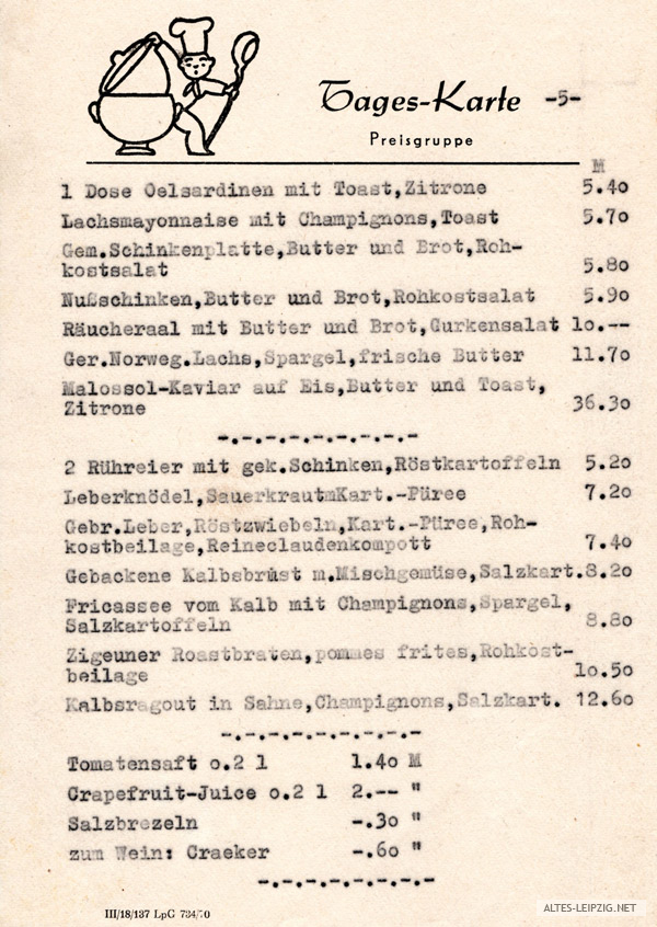 Tageskarte aus DDR-Zeiten, ohne Datierung / Scan altes-leipzig.net
