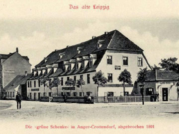 Die Grüne Schenke in Leipzig vor ihrem Abriss 1891