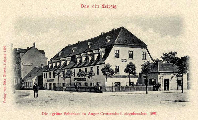 Die Grüne Schenke in Leipzig vor ihrem Abriss 1891