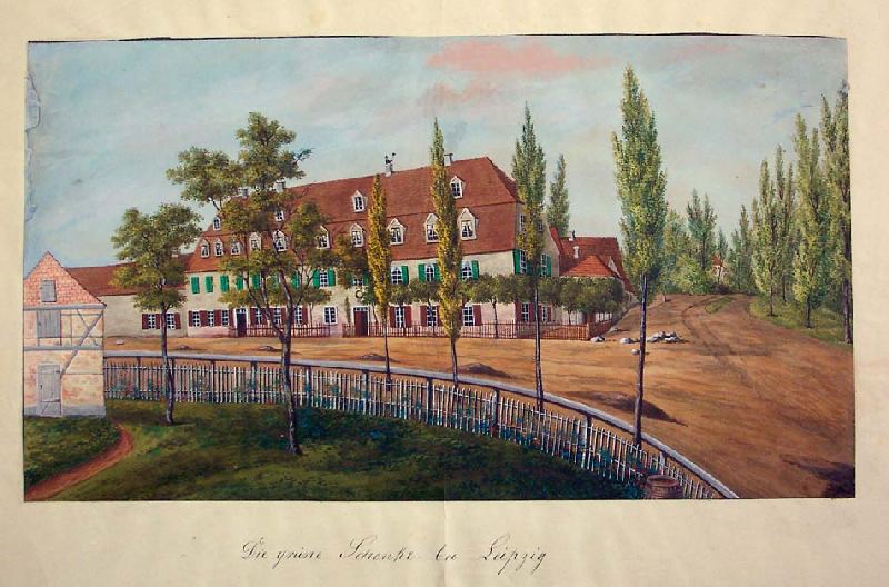 Die Grüne Schenke in Anger-Crottendorf bei Leipzig auf einem Aquarell von 1880