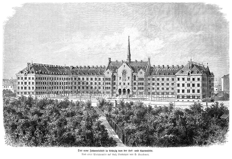 Das Neue Johannishospital vom Johannistal aus gesehen (aus: Die Gartenlaube, 1872)