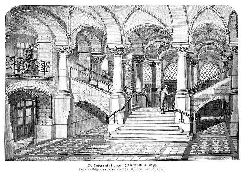 Die Treppenhalle im Neuen Johannishospital (aus: Die Gartenlaube, 1872)