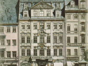 Kochs Hof in Leipzig (Marktseite) auf einer kolorierten Ansichtskarte