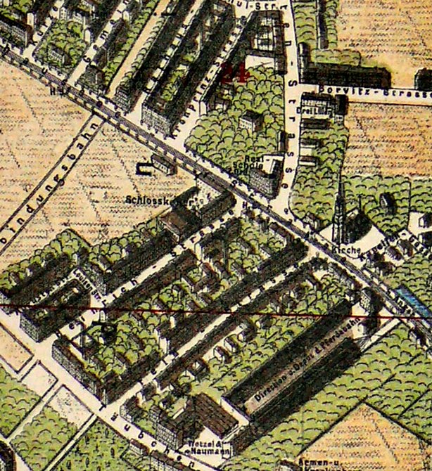 Bausituation auf einem Stadtplan von 1884