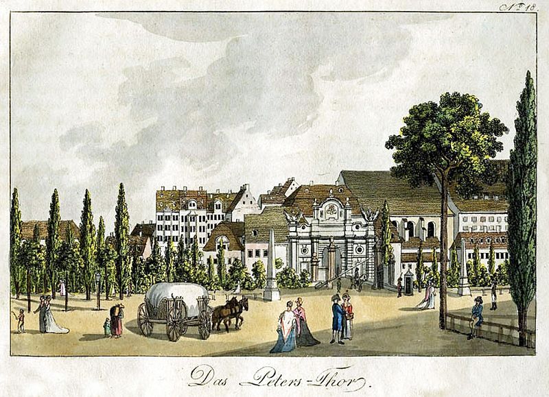 Das Peterstor in Leipzig von Süden, um 1800
