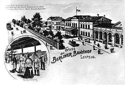 Historische Postkarte des Berliner Bahnhofs in Leipzig