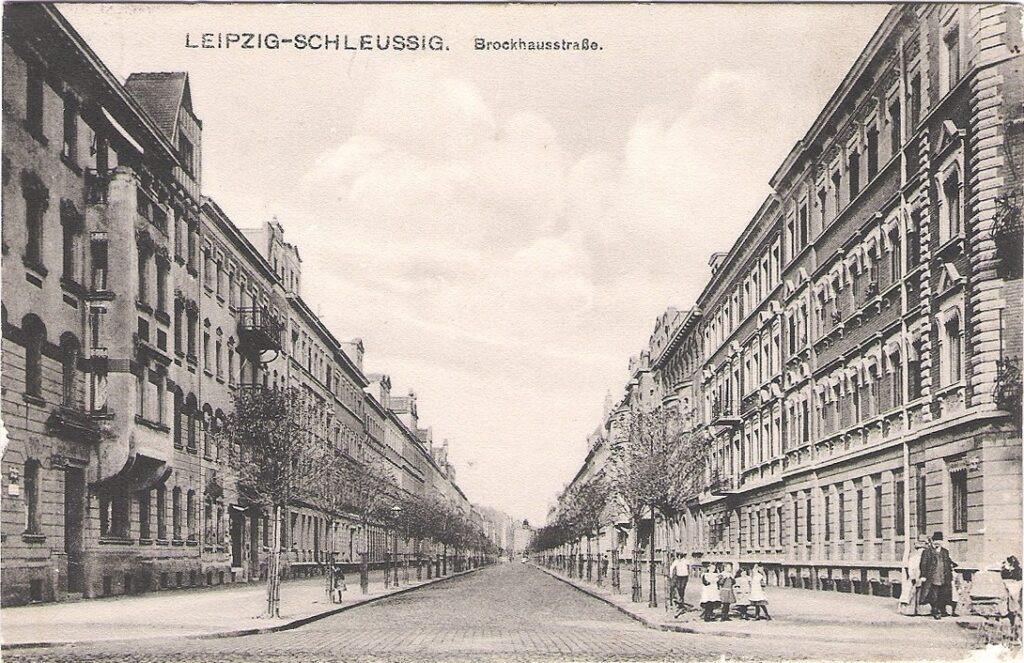 Brockhausstraße in Leipzig-Schleußig, Ansichtskarte um 1910