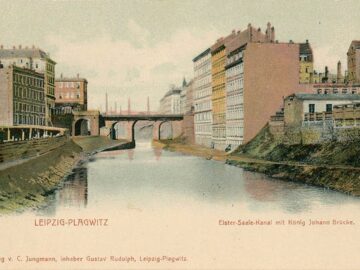 Leipzig-Plagwitz, Elster-Saale-Kanal mit König Johann Brücke, Postkarte von 1903, Verlag: C. Jungmann, Leipzig / Public Domain