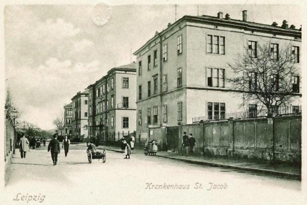 Das Hauptgebäude des Städtischen Krankenhauses St. Jakob in Leipzig um 1900