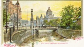 Karl-Tauchnitz-Brücke mit Reichsgericht (um 1900) / Public Domain