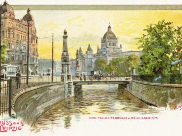 Karl-Tauchnitz-Brücke mit Reichsgericht (um 1900) / Public Domain