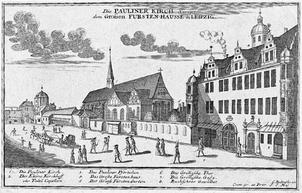 Das Fürstenhaus und die Paulinerkirche in Leipzig um 1710 / Public Domain