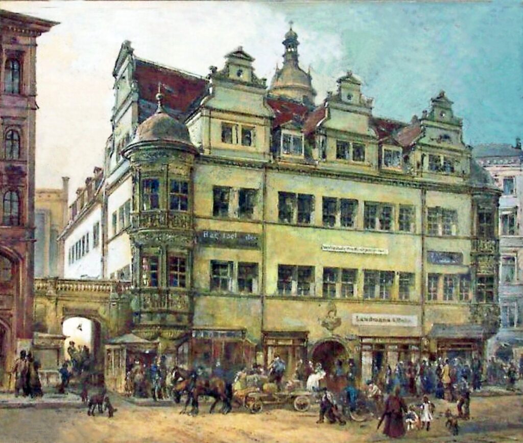 Das Fürstenhaus in Leipzig um 1870. Aquarell von Anton Lewy / Public Domain