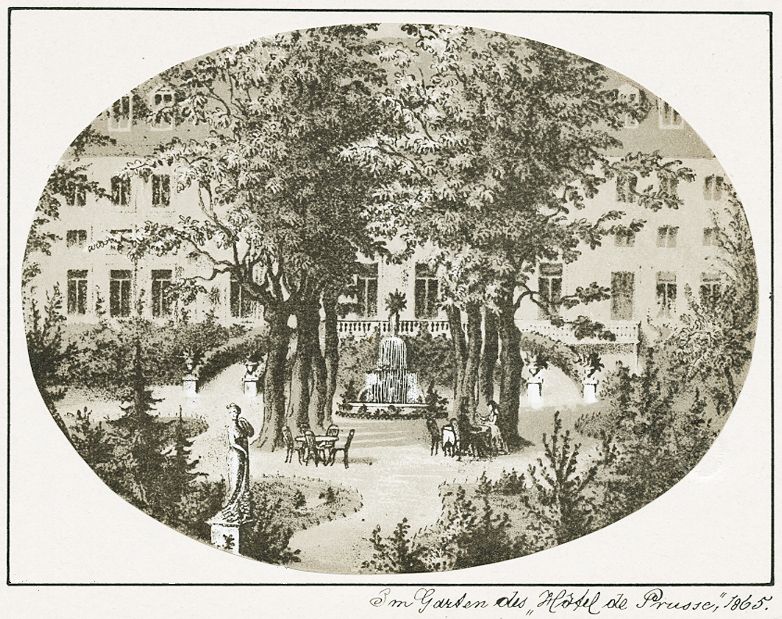  Im Garten des Hotels de Prusse in Leipzig (1865) / Public Domain