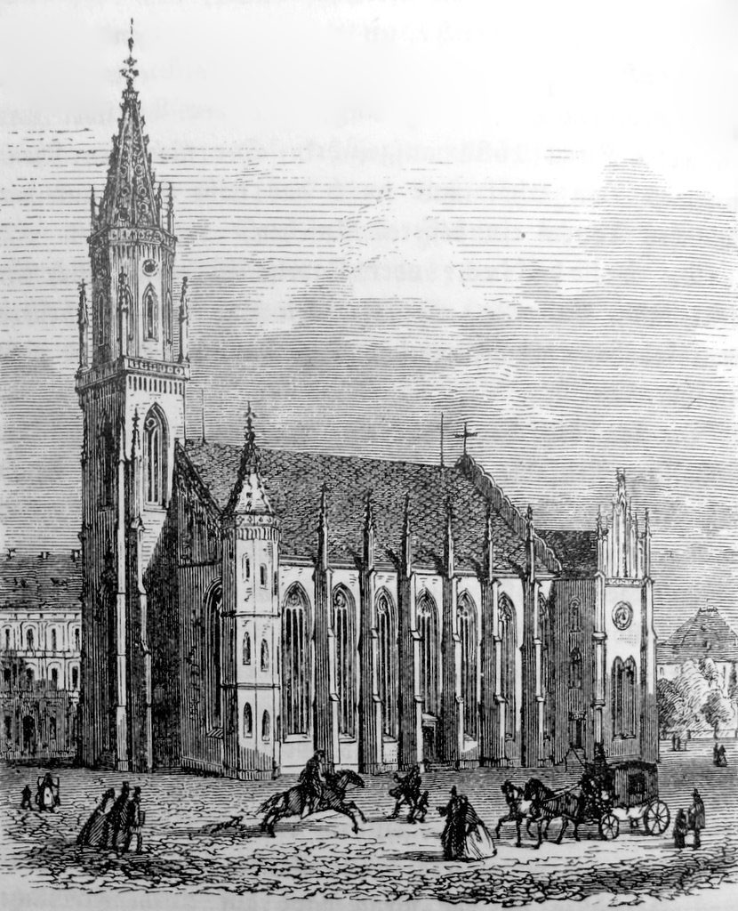 Südansicht der Alten Trinitatiskirche in Leipzig um 1860 / Public Domain