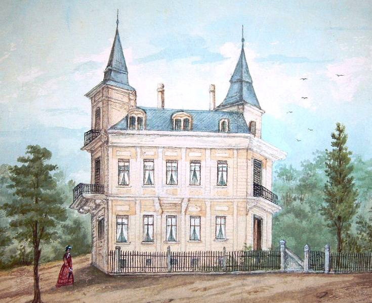 Aquarell des ehemaligen Waldcafés in Leipzig-Connewitz / Public Domain