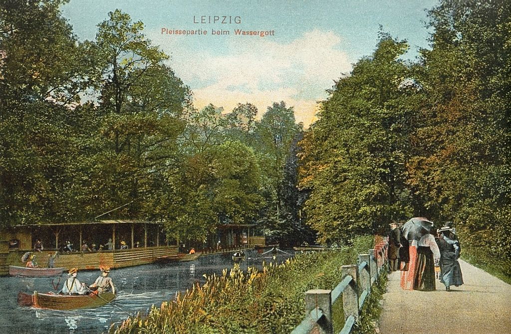 Das Restaurant Zum Wassergott an der Pleiße in Leipzig, 1906 / Public Domain