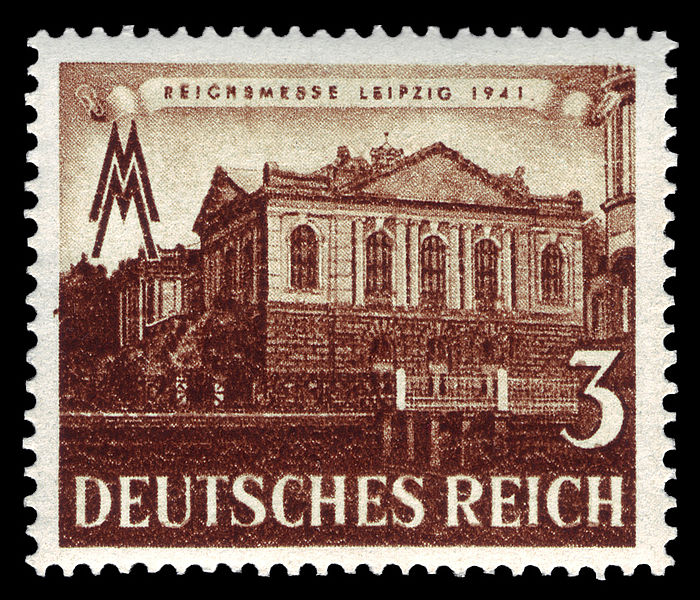 3 Pfennig-Sondermarke der Reichspost (1941) mit dem enteigneten Logenhaus als „Haus der Nationen“ / Public Domain